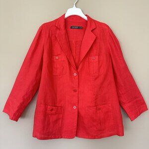 Lauren Ralph Lauren 100% Linen Red Jacket Blazer Women 16 Button Old Money